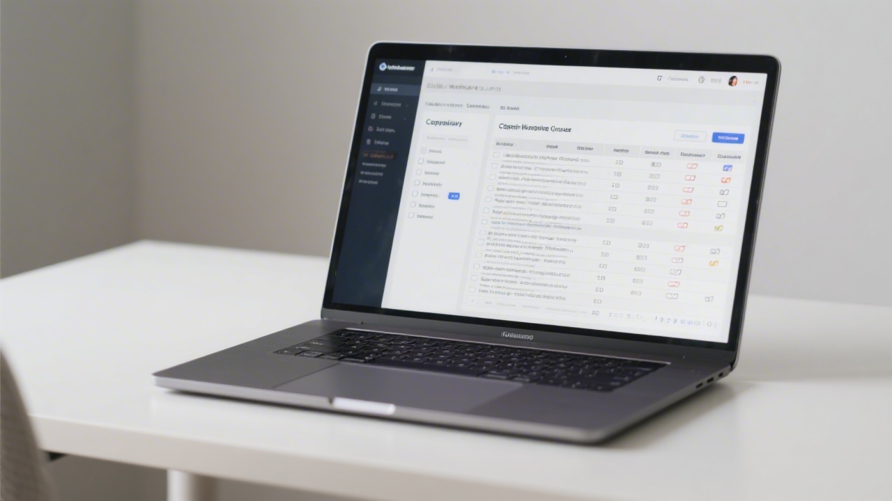 Laptop displaying a spreadsheet and campaign checklist on a minimal desk, illustrating the structured execution workflow used in a digital marketing course.